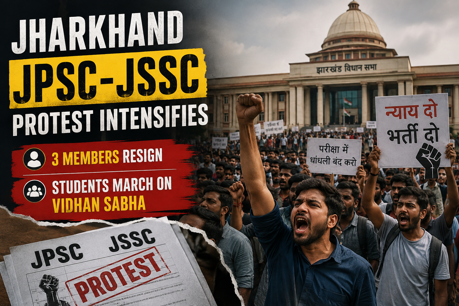 Jharkhand JPSC-JSSC Protest Intensifies: 3 Members Resign, Students March on Vidhan Sabha