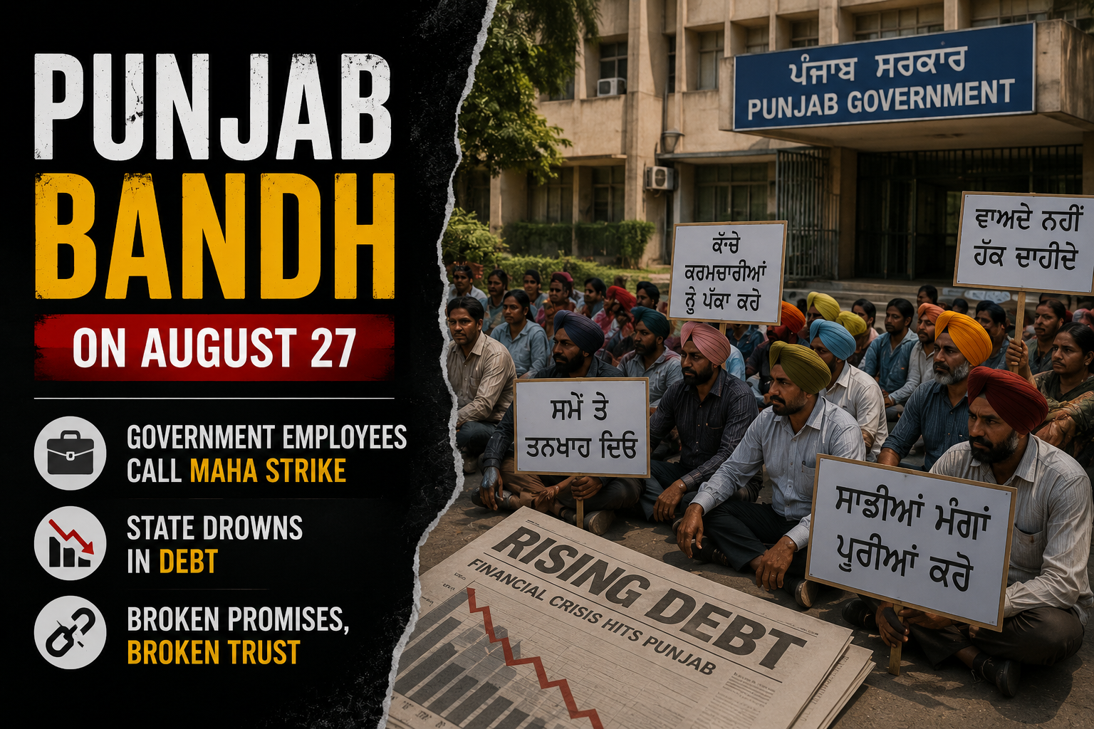 Punjab Bandh on August 27: Government Employees Call Maha Strike as State Drowns in Debt and Broken Promises