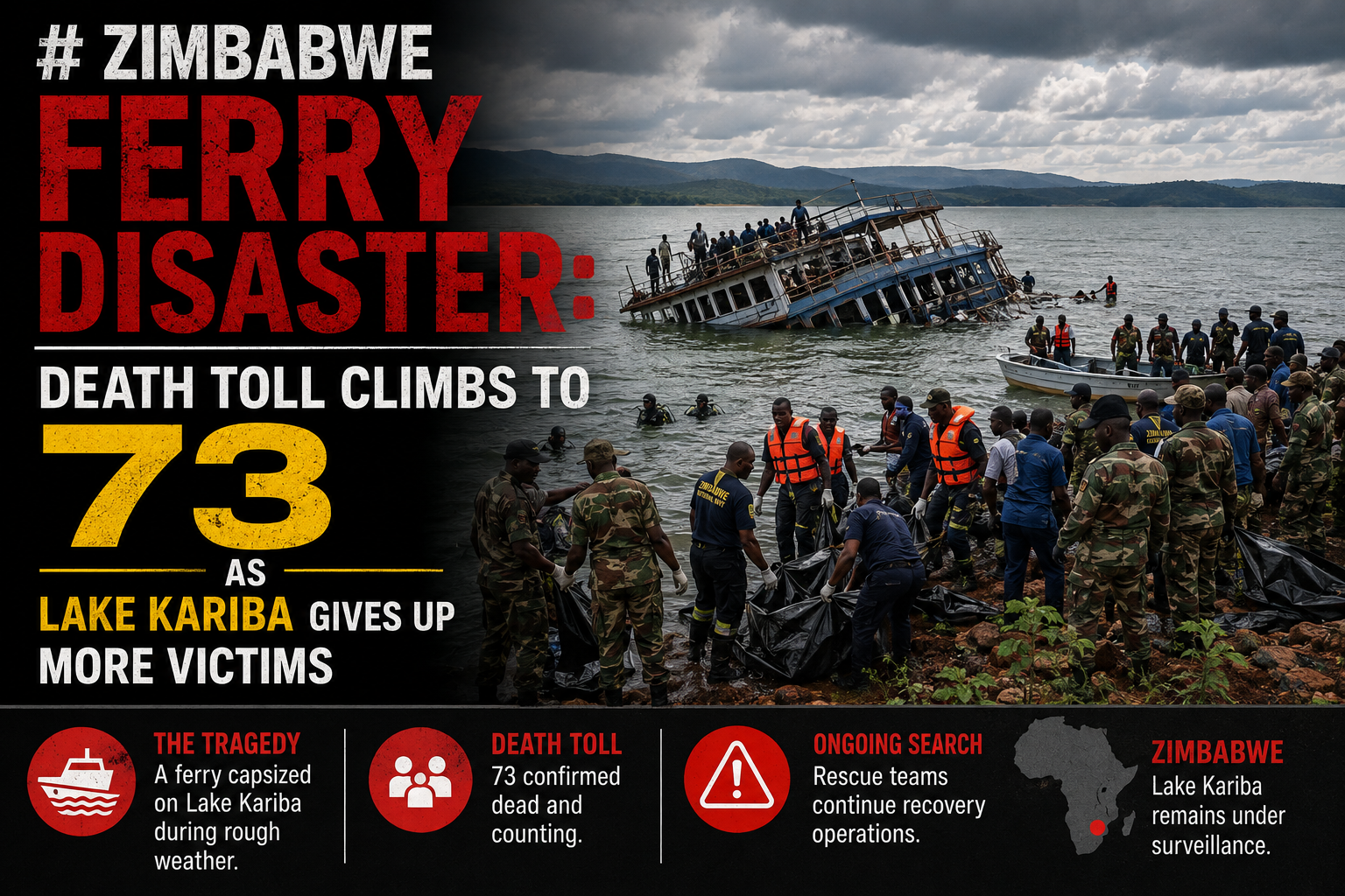 Zimbabwe Ferry Disaster: Death Toll Climbs to 73 as Lake Kariba Gives Up More Victims