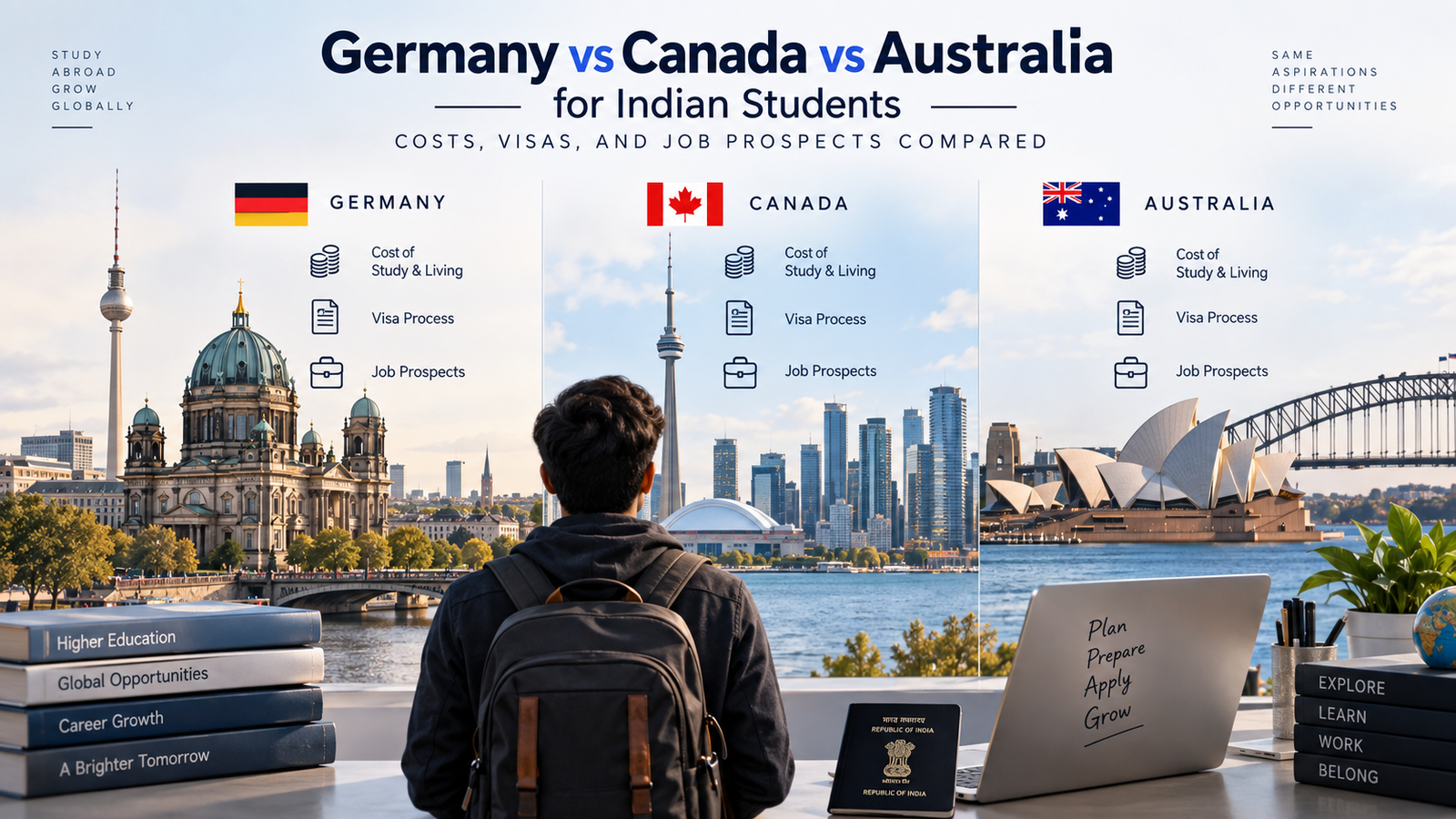 Germany vs Canada vs Australia for Indian Students: Costs, Visas, and Job Prospects Compared